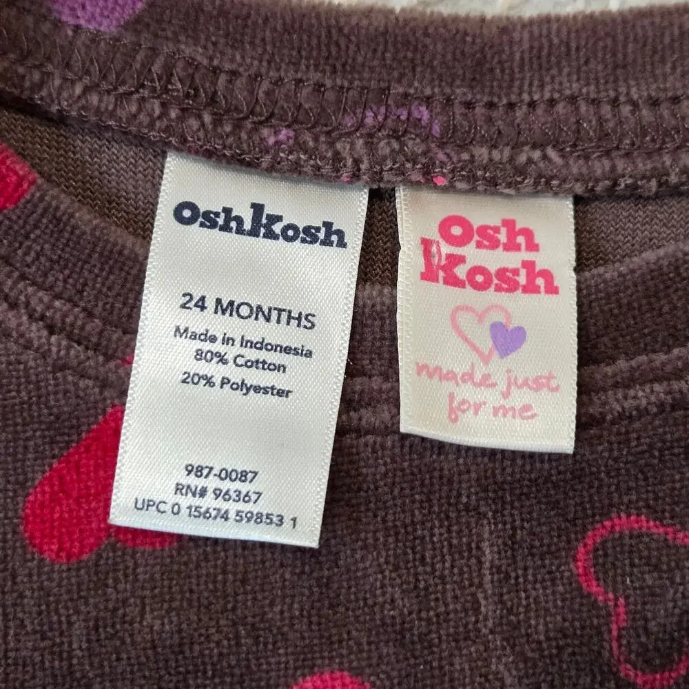 Vintage‎ OshKosh B'gosh Brown Heart Print Long Sleeve Dress Corduroy Dress 24 mo